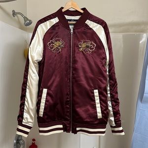 Mens Satin Style Bomber Jacket with Embroidered detail - Size L
